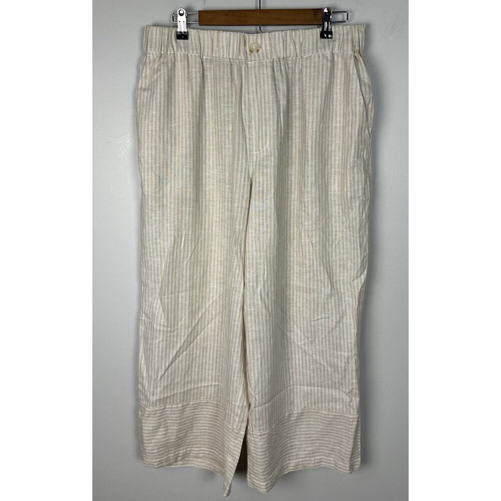 Casa Cabana Beige Stripe Linen Blend Wide Leg Cropped Pants Size Large Women’s